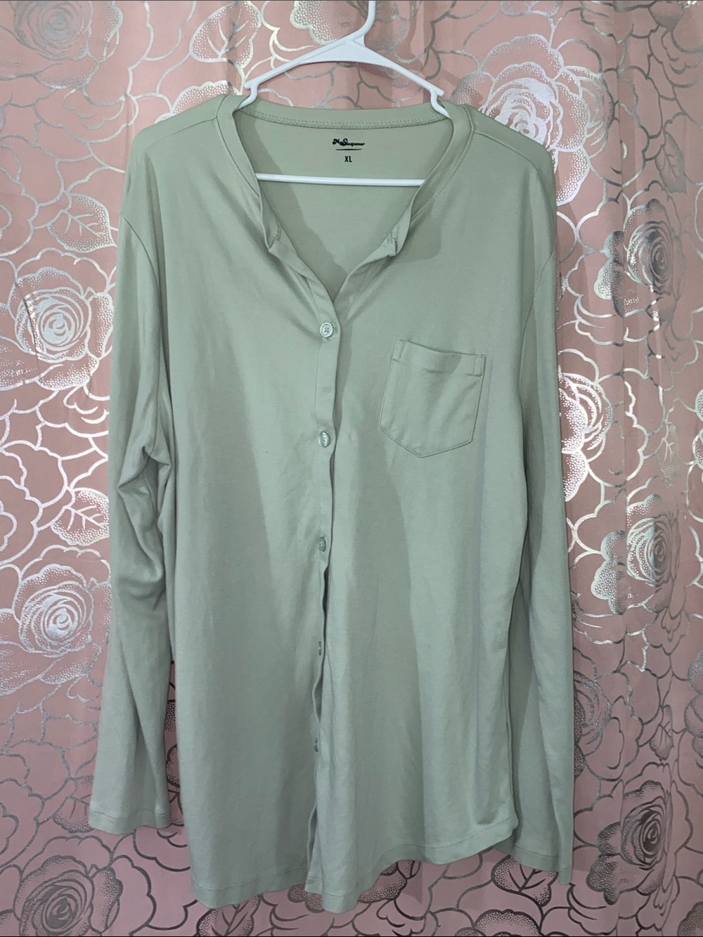 MySleepwear Sage Green Long Sleeve Pajama Top Mandarin Collar Sz XL